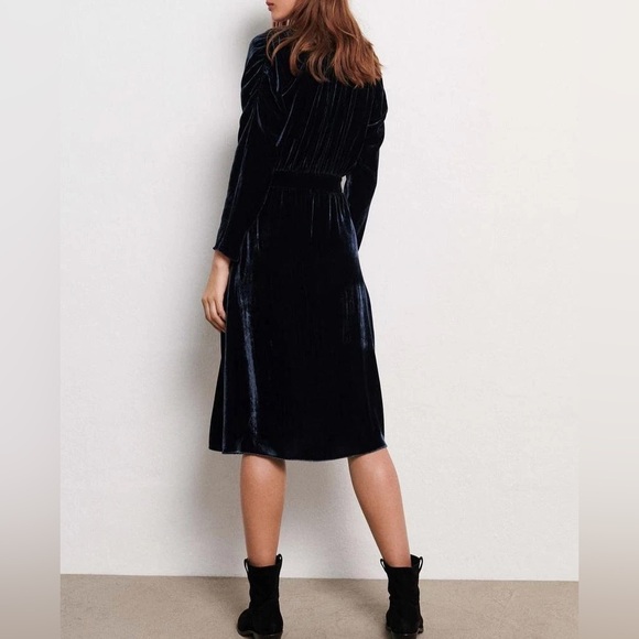 ba&sh Velvet Silk Blend Dress in Midnight Blue Black - Picture 6 of 12